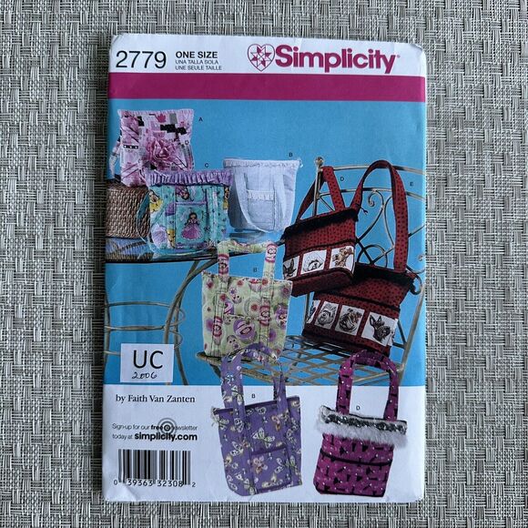 SIMPLICITY SEWING PATTERN 2779  BAG PURSE TOTE 6 VARIATIONS UNCUT - Picture 1 of 2